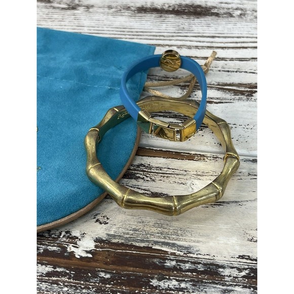 Rustic Cuff Bracelets Lot Of 2 Gold and‎ Turquoise Stackable - Picture 3 of 5